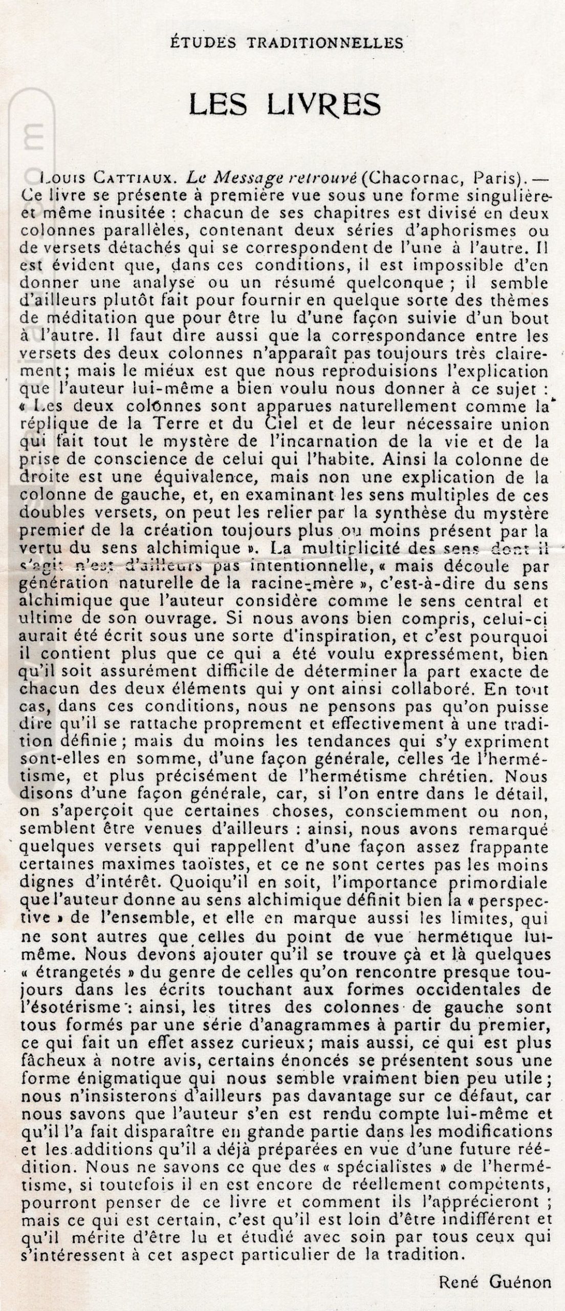 25. René Guénon, in « Études Traditionnelles », nº 270, septembre 1948