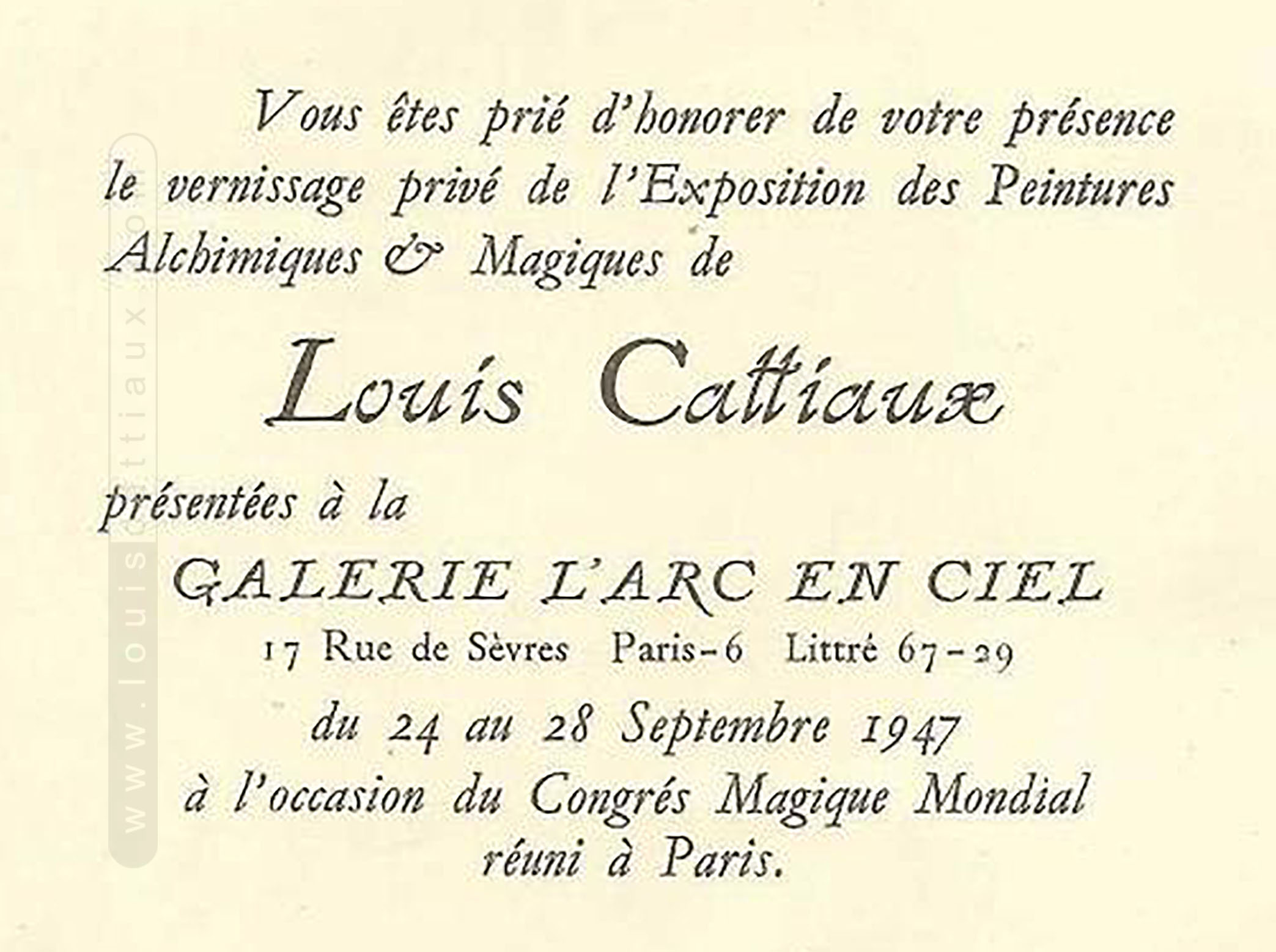 Invitation vernissage Cattiaux 1947