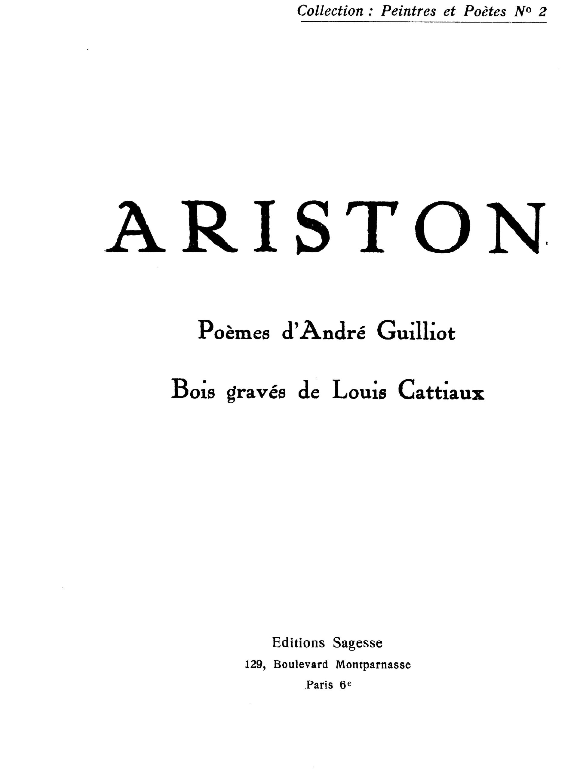 Couverture Ariston A. Guilliot