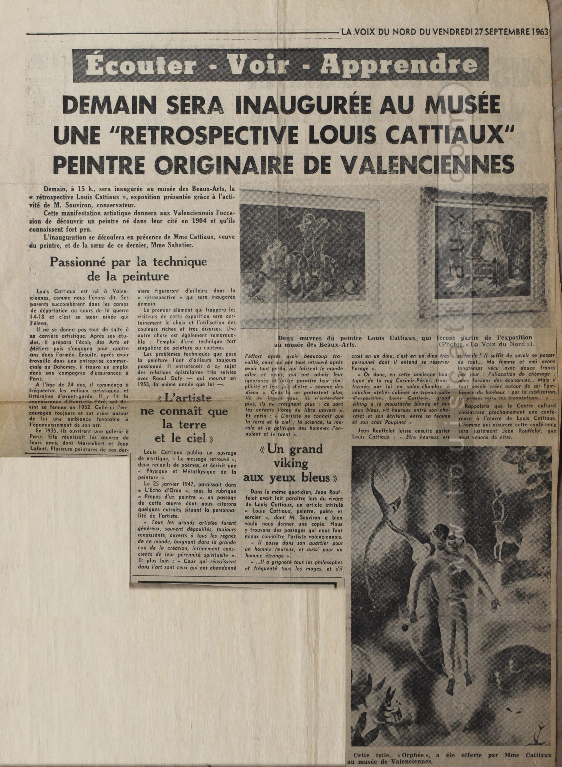 Journal La Voix du Nord, 27 septembre 1963