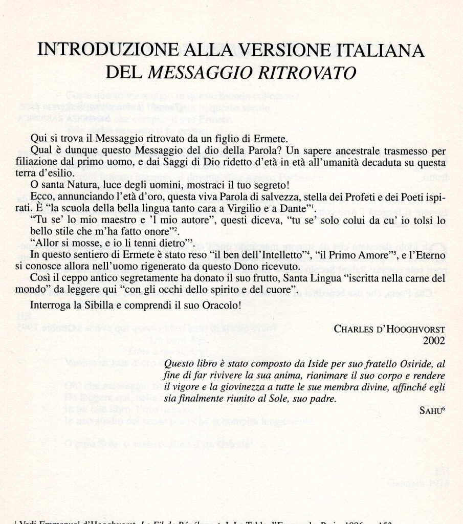 2002 Introduzione alla versione italiana Il Messaggio Ritrovato